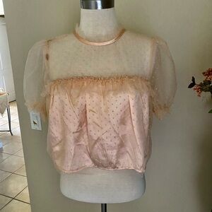 Lace net Ruffled Blouse Light Peach